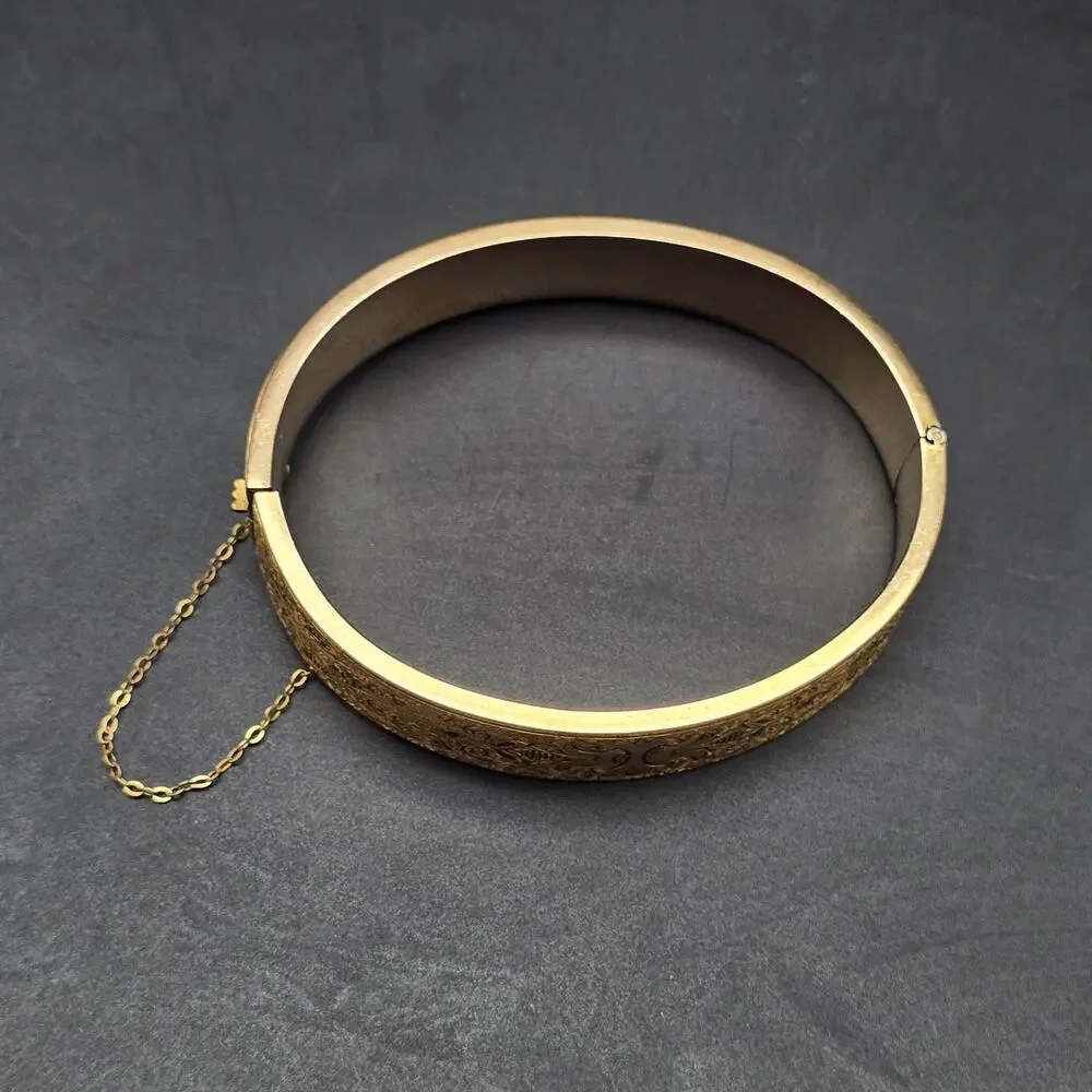 Dunn Bros 10K Gold Filled Bangle Bracelet Etched Vintage Costume Jewelry